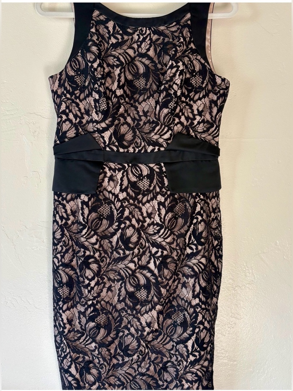 Theia Black Nude Lace Overlay Sheath Mini Cocktail Dress Glam Vintage Style Sz 8